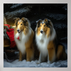 Poster Arranjo de Natal de Collie Snowy Sleigh