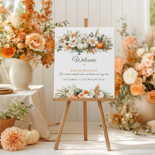 Poster Arranjo Floral Boho Outono Cumprimentos de Anivers