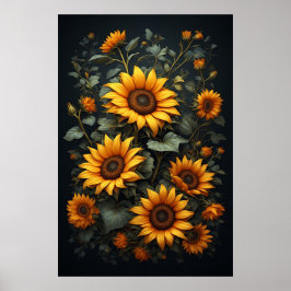 Poster Arranjo Floral de Girassóis de Outono