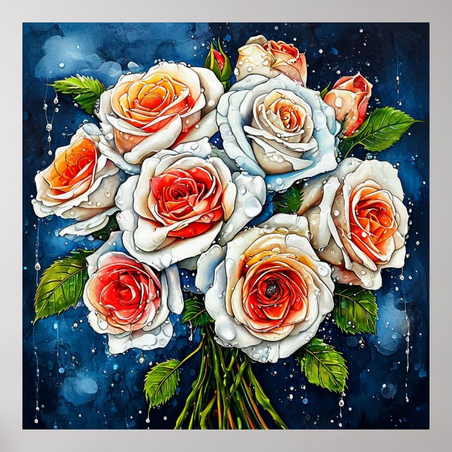 Poster 🌼 Arranjo Floral de Rosas Brancas para Interiores (Frente)