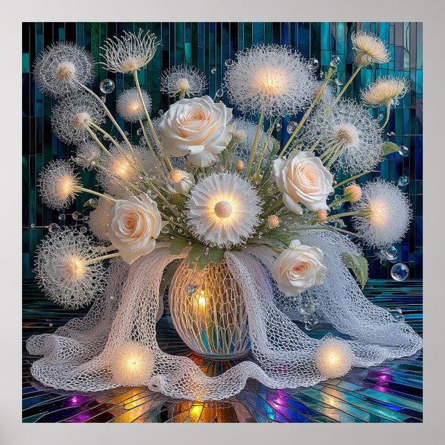 Poster Arranjo Floral Elegante Com Rosas Iluminadas (Frente)