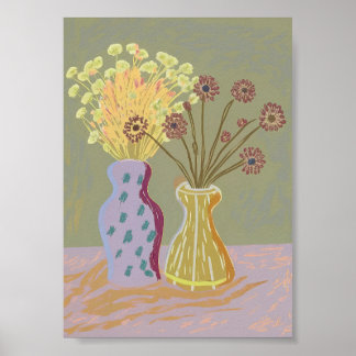 Poster Arranjo Floral Seco em Vasos Estampados