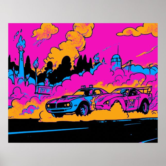 Poster Arrastar-Correr-Fogueira - Carros De Corrida (Frente)