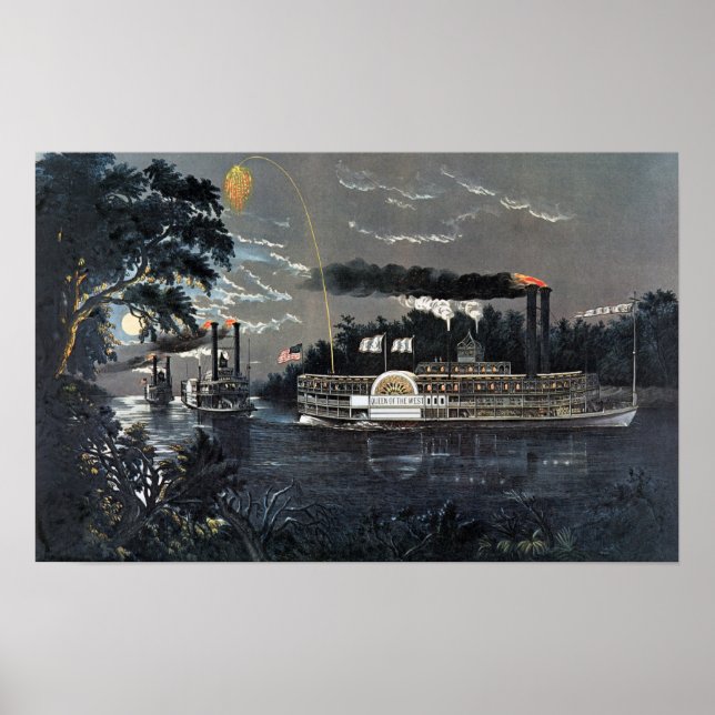 Pôster Arredondando uma lenda no Mississippi Steamboat (Frente)
