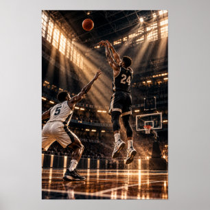 Poster Arremesso de Basquete sob Luzes Douradas da Arena 