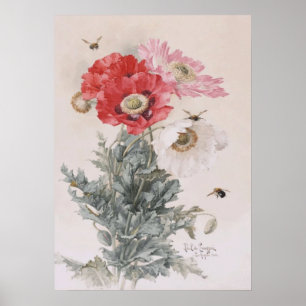 Poster Art by Paul-De-Longpre, Poppies and Bees