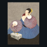 Pôster Art Deco 1920 Fashion<br><div class="desc">Retirada de uma revista Vogue cobrir, de propriedade pessoal. Uma ilustração desonrosa da moda de arte de uma senhora em um lindo vestido azul asiático influenciado com capas vermelhas de impressão, que está removendo seu anel e brincos para uma caixa de joias de ornamentado. Um presente fabuloso para o amante...</div>