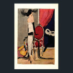 Poster Art Deco 1920 Flapper Girl<br><div class="desc">Retirada da Jugend Magazine, c1924 - artista H.O.Binder. Vintage retro art deco cena da Era dos 20 Jazz do 1920 Roaring. Uma moça surrada e elegante, vestida de pé por cortinas vermelhas e cadeira, gira sua cabeça na direção de uma figura mascarada, enquanto sua caixa de máscaras cai no chão!...</div>
