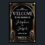 Poster Art Deco 1920 - Sinal de boas-vindas preto e Doura<br><div class="desc">1920 Art Deco Aninhando 20s Jazz Idade Aniversário Chá de panela Feriado do Chá de fraldas Negra Corporativa e Dourado Sinal de Boas-vindas</div>