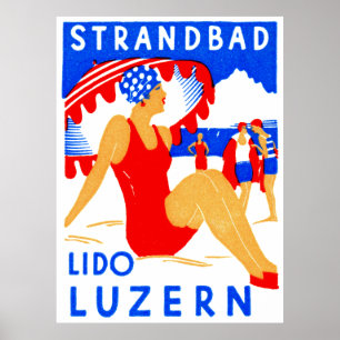 Poster Art deco 1929 Strandbad Lido Luzern