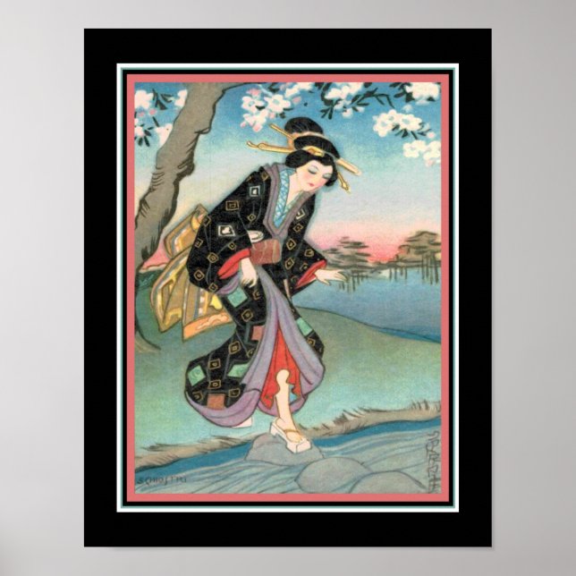 Poster Art Deco 1930 "Geisha atravessando uma corrente" (Frente)
