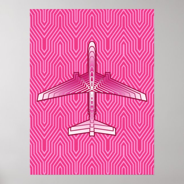 Pôster Art Deco Avião, Fuchsia e Pastel Rosa (Frente)
