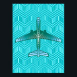Poster Art Deco Avião, Turquesa, Teal e Aqua<br><div class="desc">Impressão em uma Arte Deco inspirou o conceito de um plano futurista,  em um gradiente liso e sedoso de teal,  turquesa e aqua,  em um turquesa e aqua,  fundo Deco</div>
