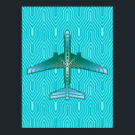 Poster Art Deco Avião, Turquesa, Teal e Aqua<br><div class="desc">Impressão em uma Arte Deco inspirou o conceito de um plano futurista,  em um gradiente liso e sedoso de teal,  turquesa e aqua,  em um turquesa e aqua,  fundo Deco</div>
