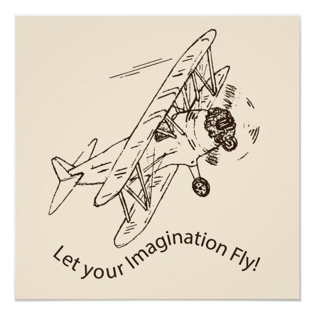 Pôster Art Deco Bi-Aviões - deixe sua imaginação voar. (Frente)