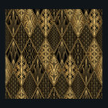 Poster Art Deco Black Dourado Elegance<br><div class="desc">Art Deco Pattern. Fundo preto e ouro sem costura. Conchas metálicas ou escamas para ornamento de rendas em rombos. Design geométrica minimalista. Linhas de safra. Motivos dos anos 1920-30. Uma manta de retalhos de luxo. Art Deco Pattern - elegância negra e dourada. Abrace as vibrações luxuosas da safra. Entrar na...</div>
