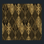 Poster Art Deco Black Dourado Elegance<br><div class="desc">Art Deco Pattern. Fundo preto e ouro sem costura. Conchas metálicas ou escamas para ornamento de rendas em rombos. Design geométrica minimalista. Linhas de safra. Motivos dos anos 1920-30. Uma manta de retalhos de luxo. Art Deco Pattern - elegância negra e dourada. Abrace as vibrações luxuosas da safra. Entrar na...</div>