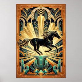 Poster Art Deco Black Horse Cactus Palace Gold Teal Poste