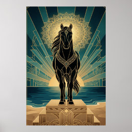 Poster Art Deco Black Horse Mandala Sunset Teal Gold Post