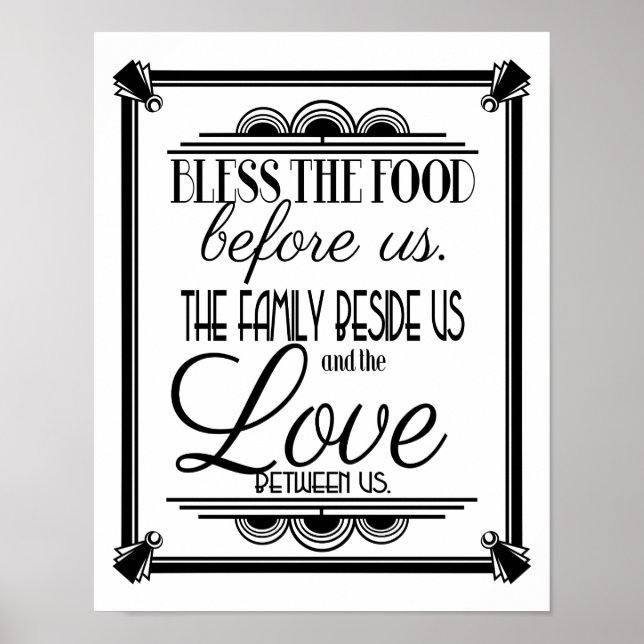 Pôster Art Deco BLESS ESTA COMIDA muda de cor B/G (Frente)