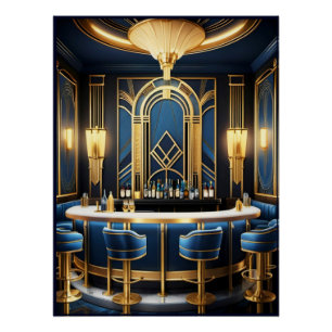 Pôster Art Deco Blue Bar.