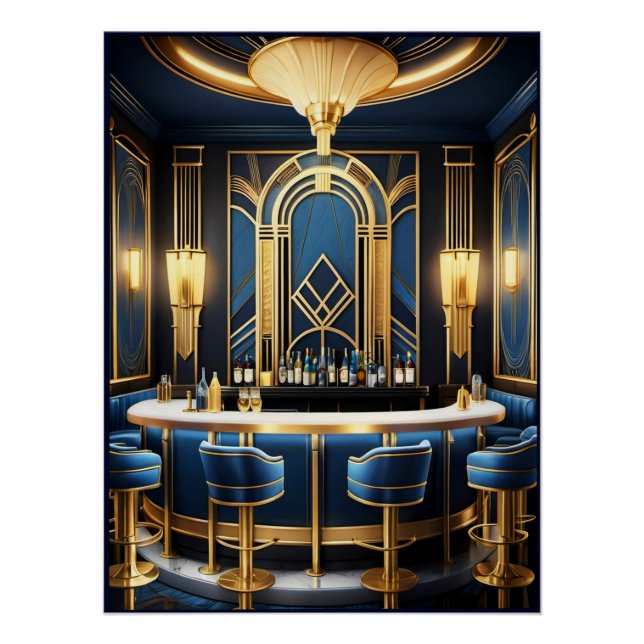 Pôster Art Deco Blue Bar. (Frente)