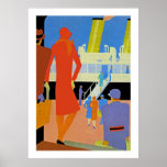 Pôster Art Deco Botal<br><div class="desc">Vintage art deco ocean liner poster mostrando o embarque de um navio ao lado do cais.</div>