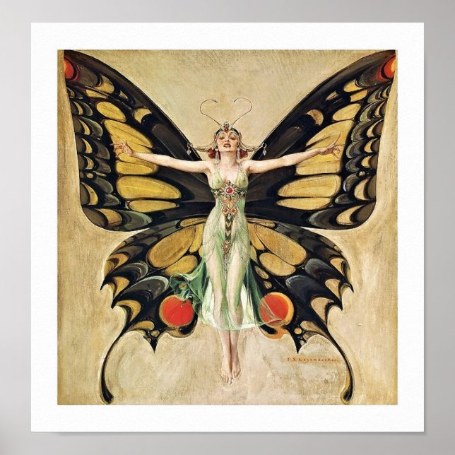 Pôster Art Deco Butterfly Lady (Frente)