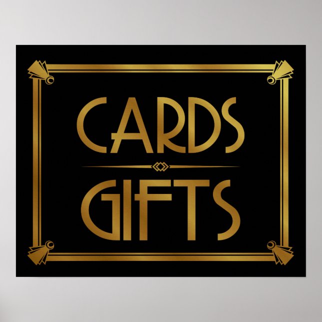 Poster Art Deco Cartões e presentes mesa DOURADO (Frente)