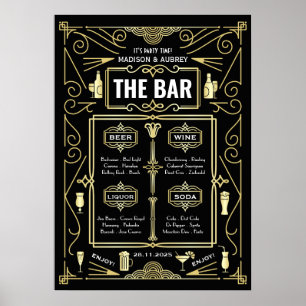 Poster Art Deco Casamento Dourado Excelente Negro Gatsby 