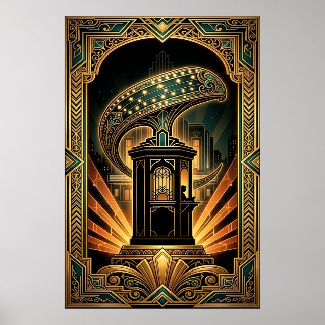 Poster Art Deco Clapperboard Cyborg Silhouette Art (Frente)