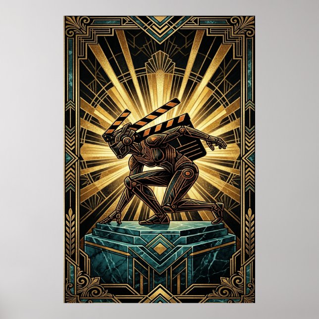 Poster Art Deco Clapperboard Cyborg Silhouette Art (Frente)