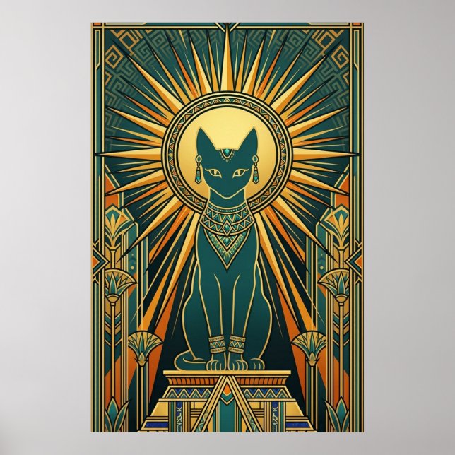 Poster Art Deco Climbing Black Cat Wall Art (Frente)