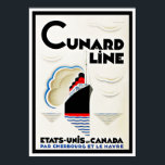 Pôster Art Deco Cunard Line<br><div class="desc">Vintage Art Deco poster de viagens de um serviço transatlântico de Cunard Line em publicidade francesa para "Etats-Unis et Canada par Cherbourg et Le Havre"</div>