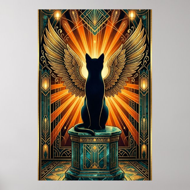 Poster Art Deco Curled Sleeping Cat Wall Art (Frente)