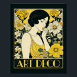 Pôster Art Deco Day Woman & Flowers<br><div class="desc">Celebrar o Dia do Deco de Arte com um design de Deco de Arte com uma mulher cercada por flores amarelas e creme.</div>