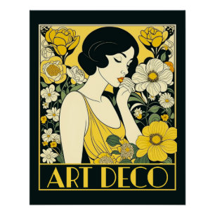Pôster Art Deco Day Woman & Flowers