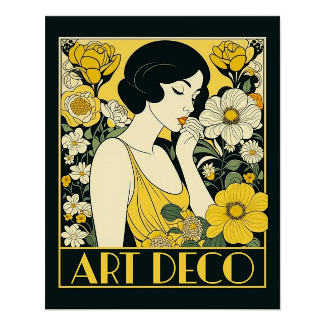 Pôster Art Deco Day Woman & Flowers (Frente)