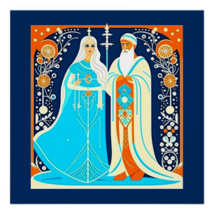Pôster Art Deco Ded Moroz e Snow Maiden