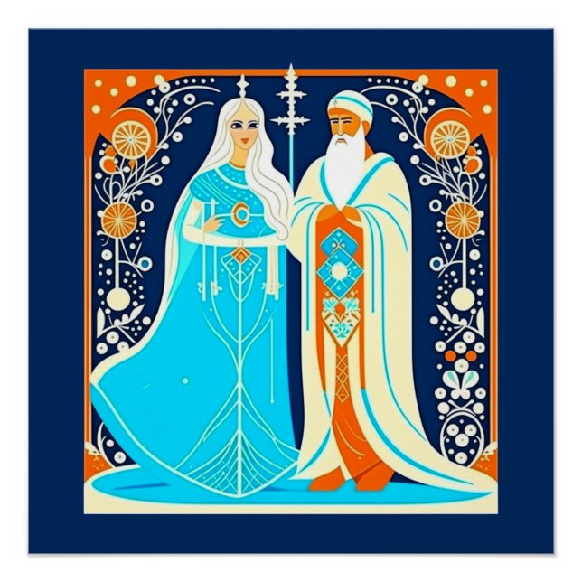 Pôster Art Deco Ded Moroz e Snow Maiden (Frente)