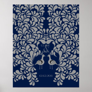 Pôster Art deco do pavão que wedding o livro de hóspede