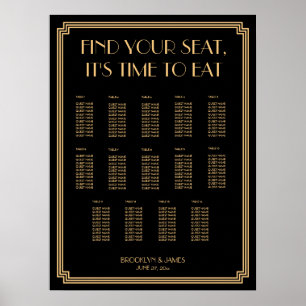 Pôster Art deco Dourado e preto que Wedding a carta do