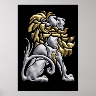Pôster Art Deco Dourado e Silver Lion