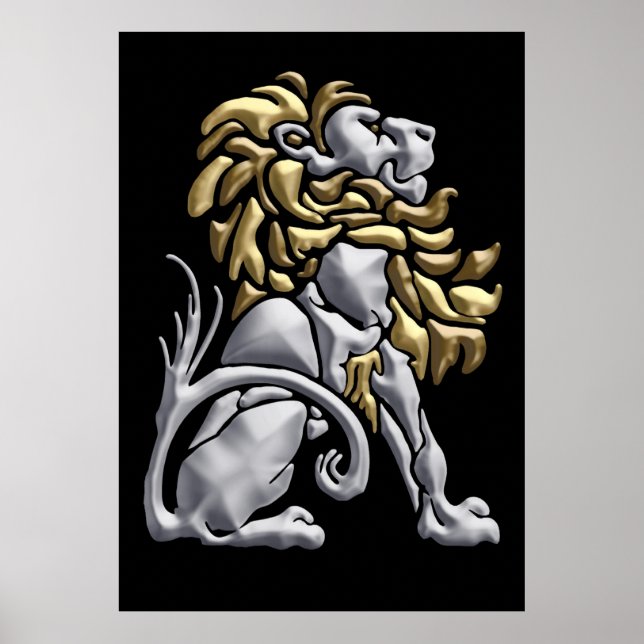 Pôster Art Deco Dourado e Silver Lion (Frente)