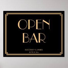 Pôster Art Deco Dourado Gatsby Bar Aberto de Casamento 24