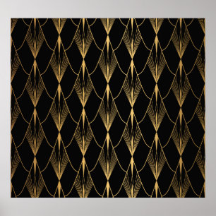 Poster Art Deco: Dourado Luxo sem costura preto