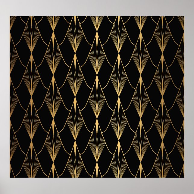 Poster Art Deco: Dourado Luxo sem costura preto (Frente)