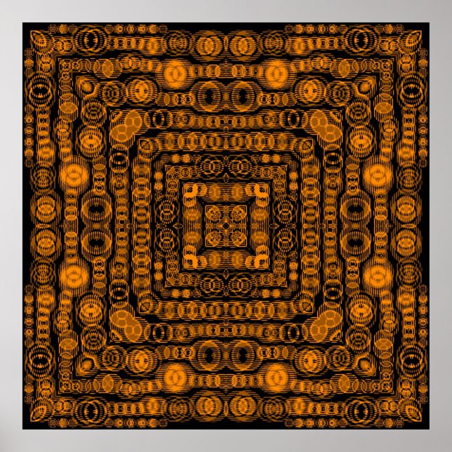 Pôster Art Deco Dourado Retro Squares Abstrato (Frente)