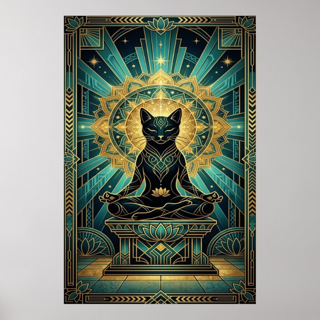Poster Art Deco Egyptian Pyramid Cat Wall Art (Frente)