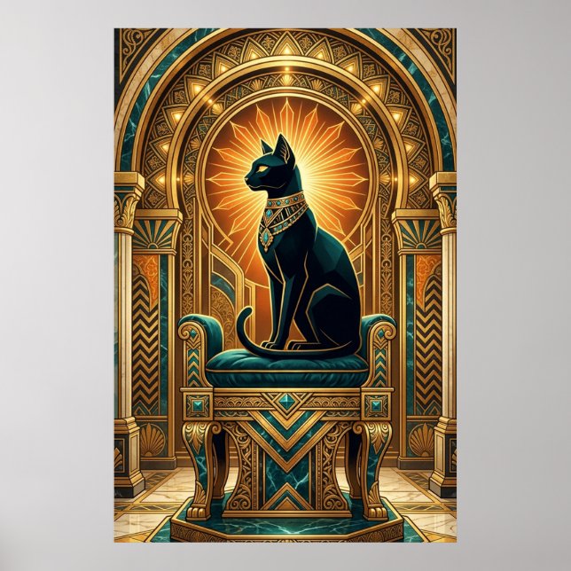 Poster Art Deco Egyptian Throne Cat Wall Art (Frente)